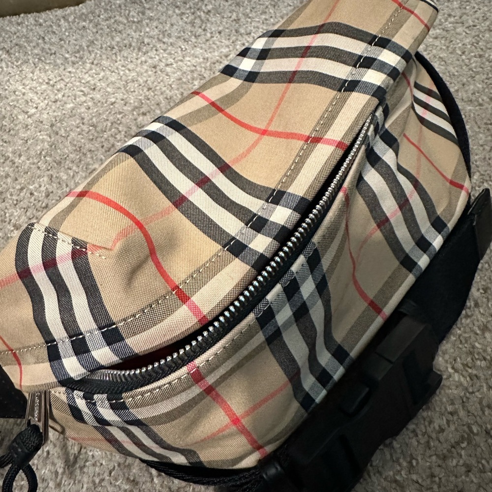 Burberry Tan and Black Belt Bag with Signature Check